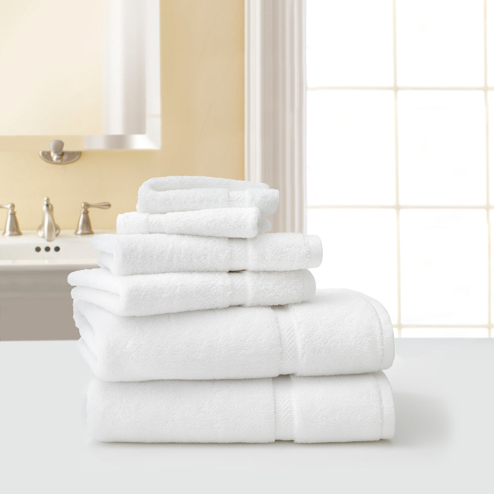 stack of six white brentwood towels
