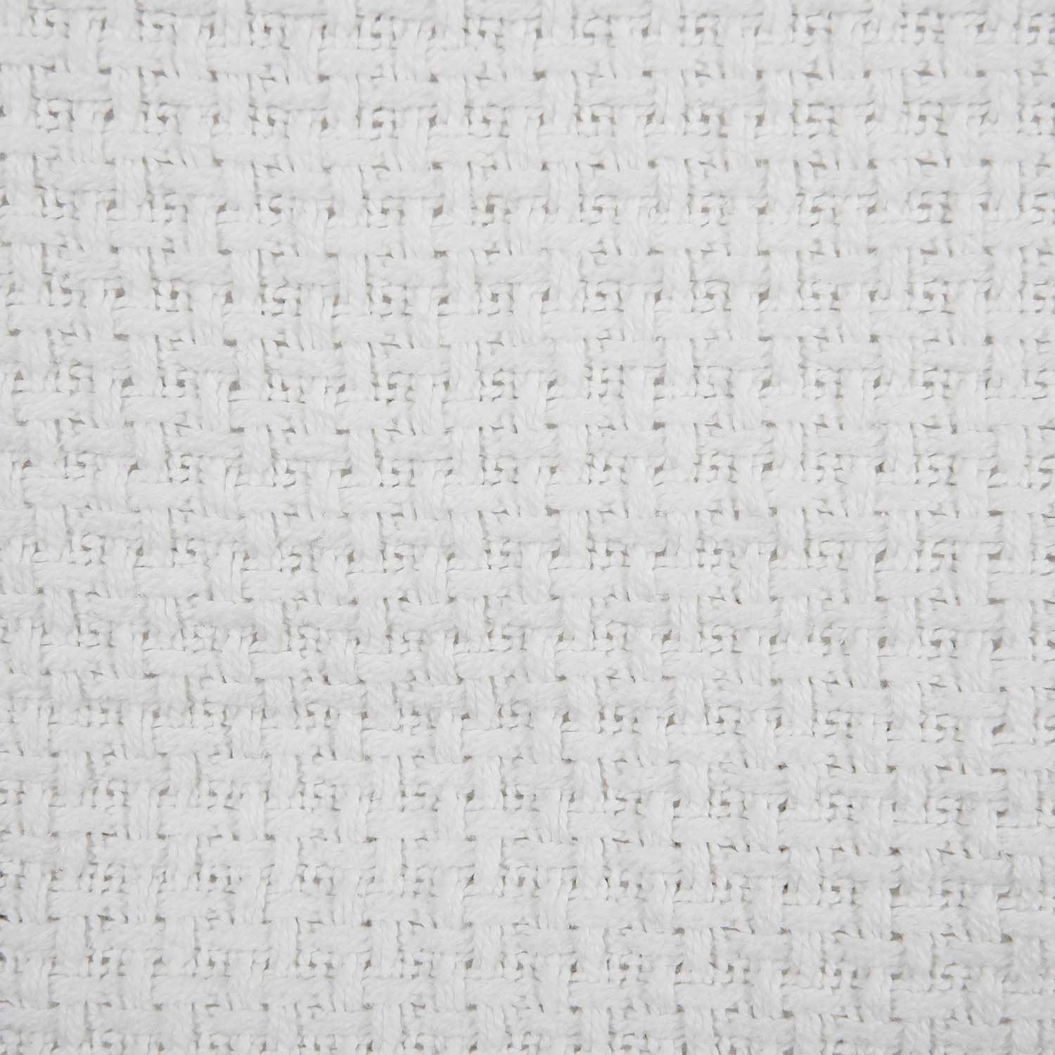 White cotton blanket. Close up showing basketweave.