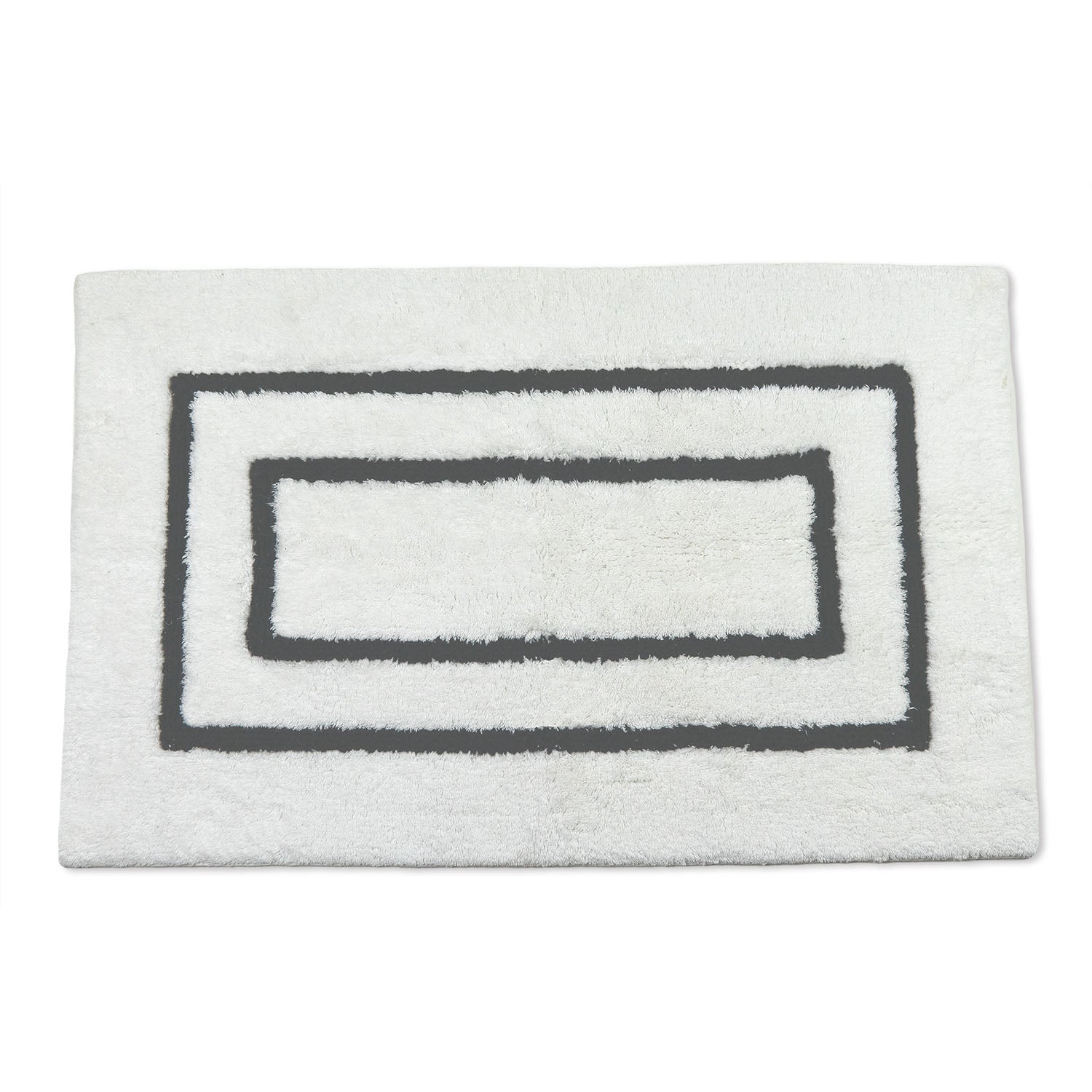  White Bath Rug with Pearl Gray Double Frame
