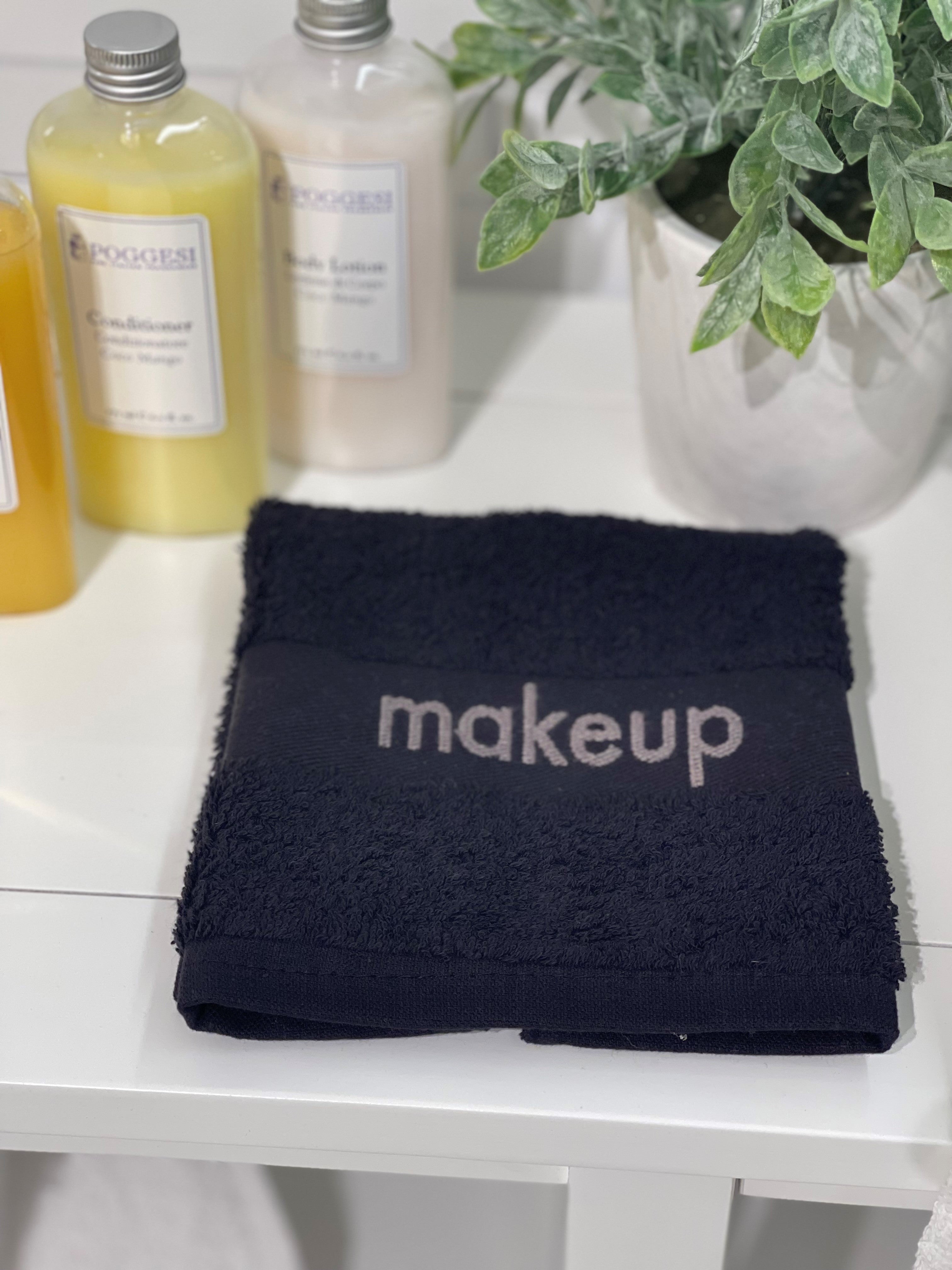 wash cloth with "makeup" written