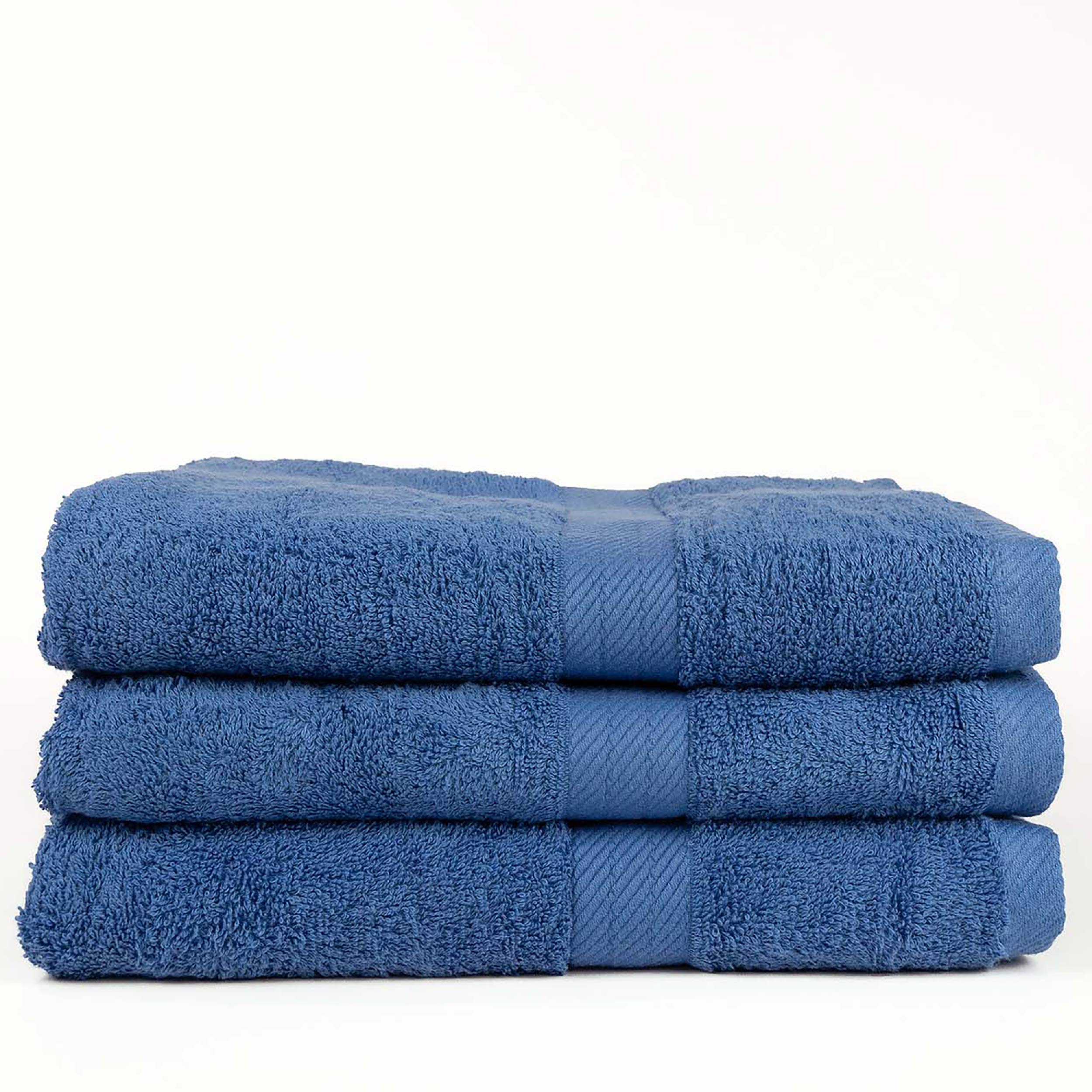 stack of three royal blue towels