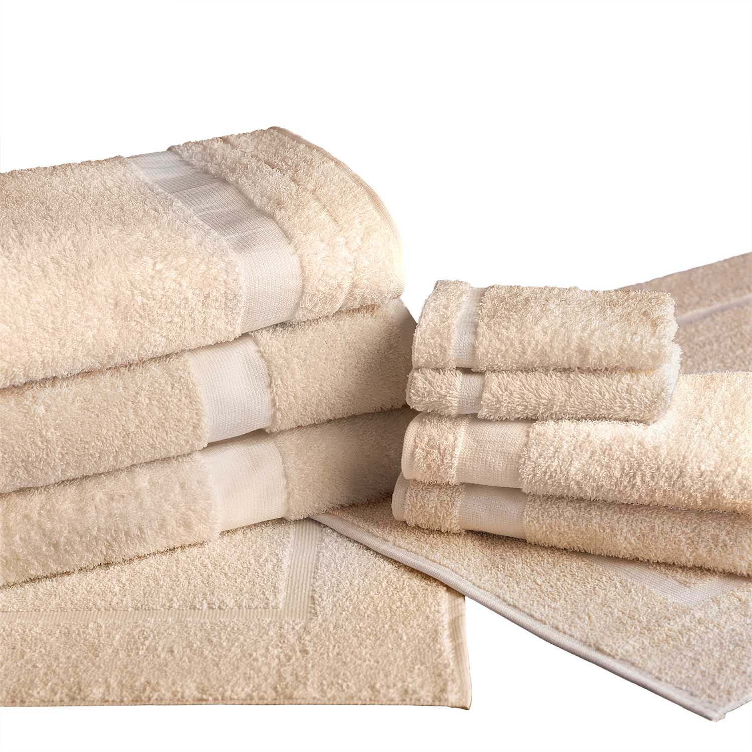 a set of ecru cam towels