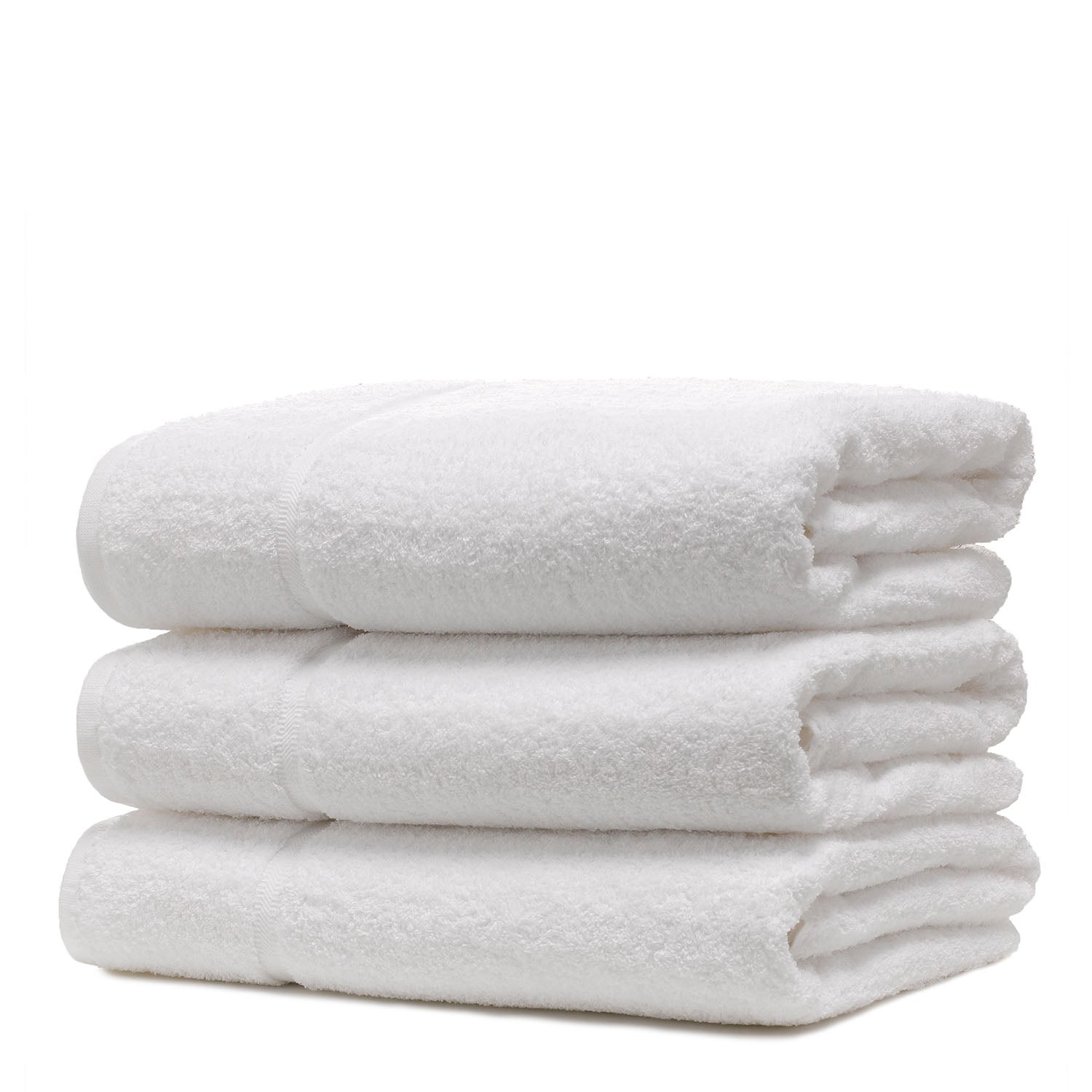 stack of three white bath towels